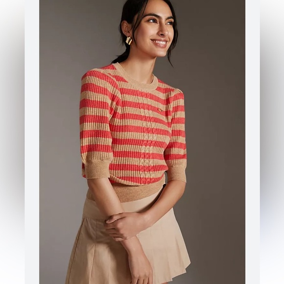 Scotch & Soda Sweaters - Scotch & Soda Puff Sleeve Striped Knit Sweater